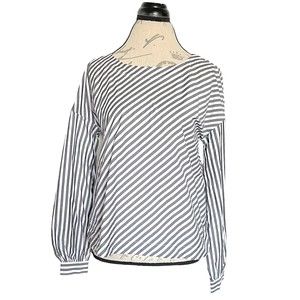 Gap Womens Blouse Size XS Striped Gray Long Sleeve Bhtton Pleated Minimalist